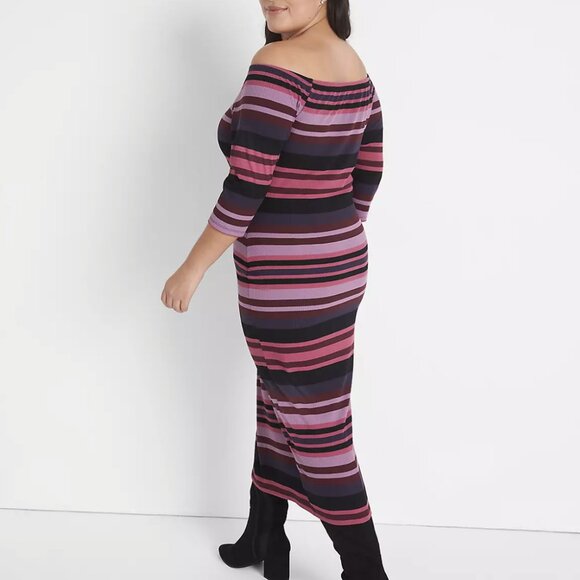 Lane Bryant Striped Pink and Purple Ribbed Knit Midi Dress Size 22/24 - Picture 1 of 9